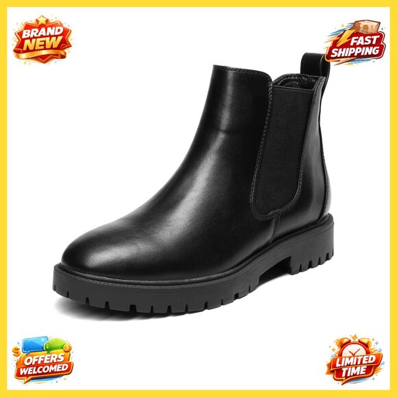 Low Heel Chelsea Ankle Boots Slip On Elastic Fall Booties Shoes